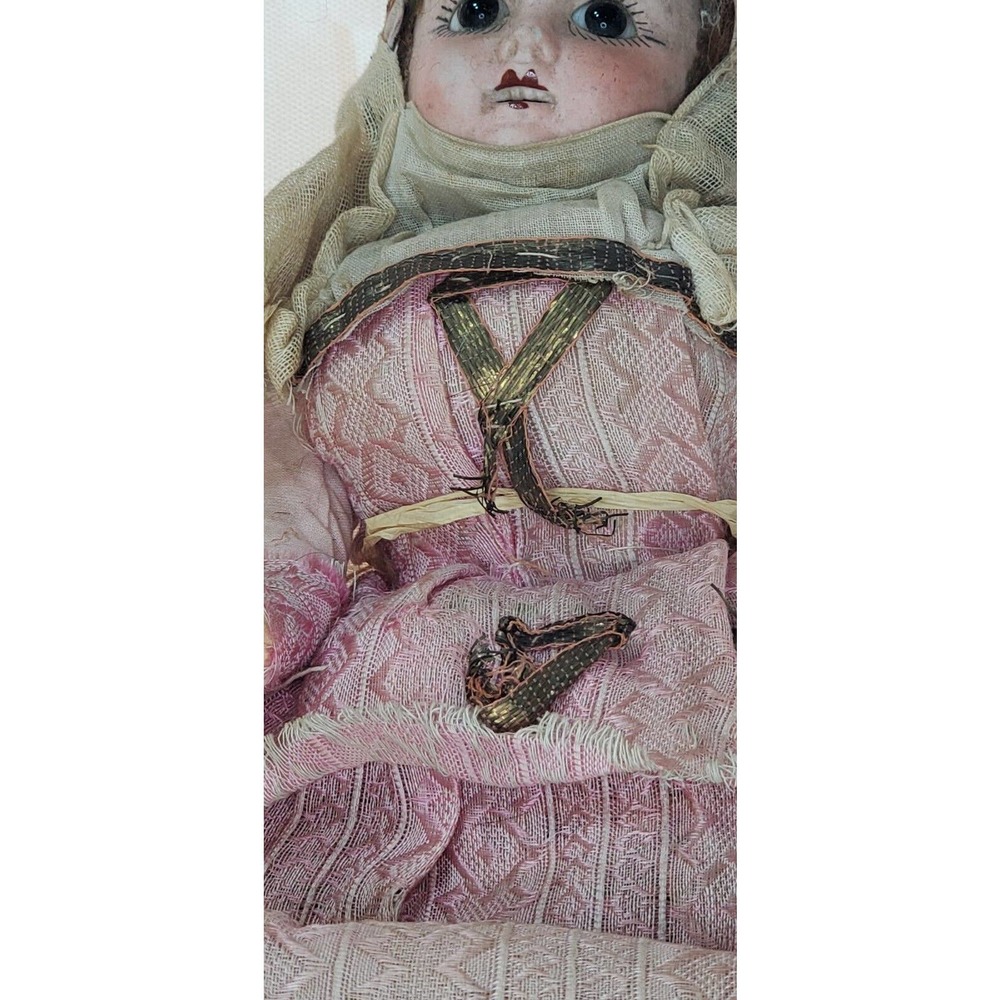 13" All Original Antique Paris French Bisque Doll with Straw Body